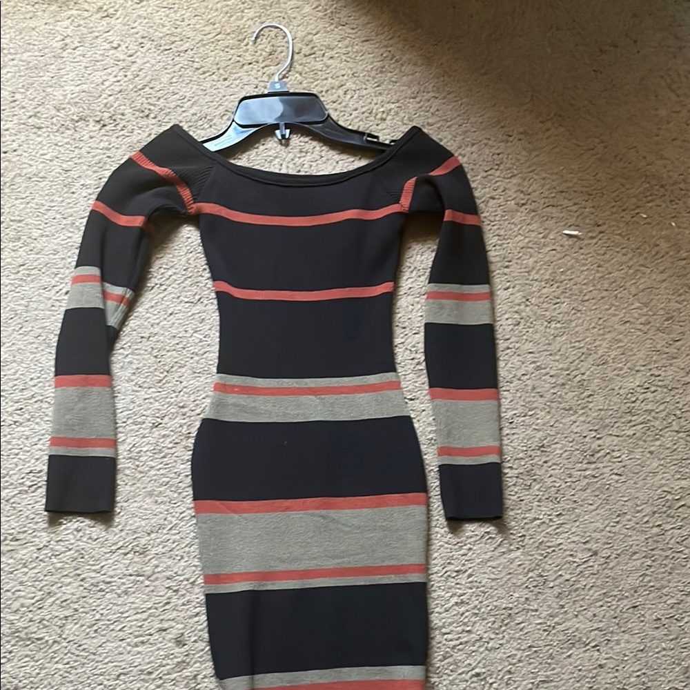 Windsor Black and Red Striped Long Sleeve Dress